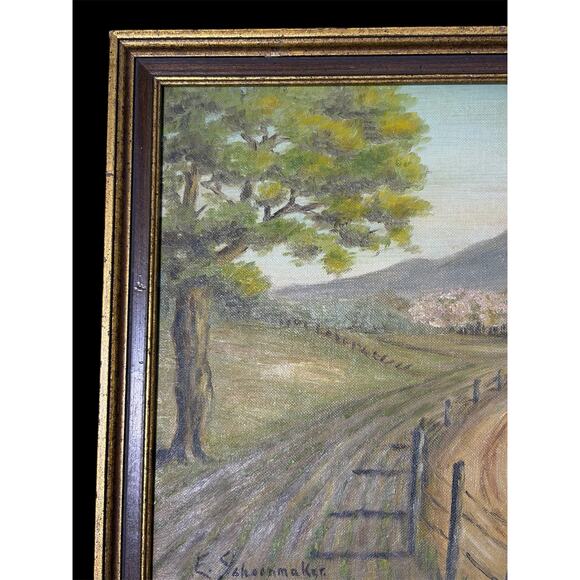 Mid‑century Rural Farmhouse Country Landscape Framed Painting by E. Schoonmaker - Picture 8 of 11